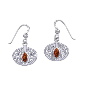 Celtic Knotwork Silver Earrings with Gemstone TER2034 - Jewelry